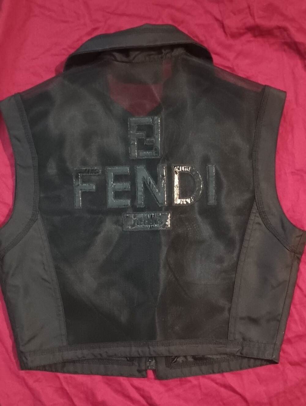 Vintage Fendi Black Prominent Logo Sheer Zip Up Mesh Vest Woman Size 2 Like New